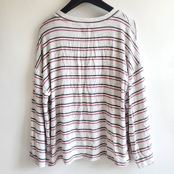 New Sundry Striped Navy/Pink Side Slits Crewneck Long Sleeve Pullover Sweatshirt - Picture 3 of 8